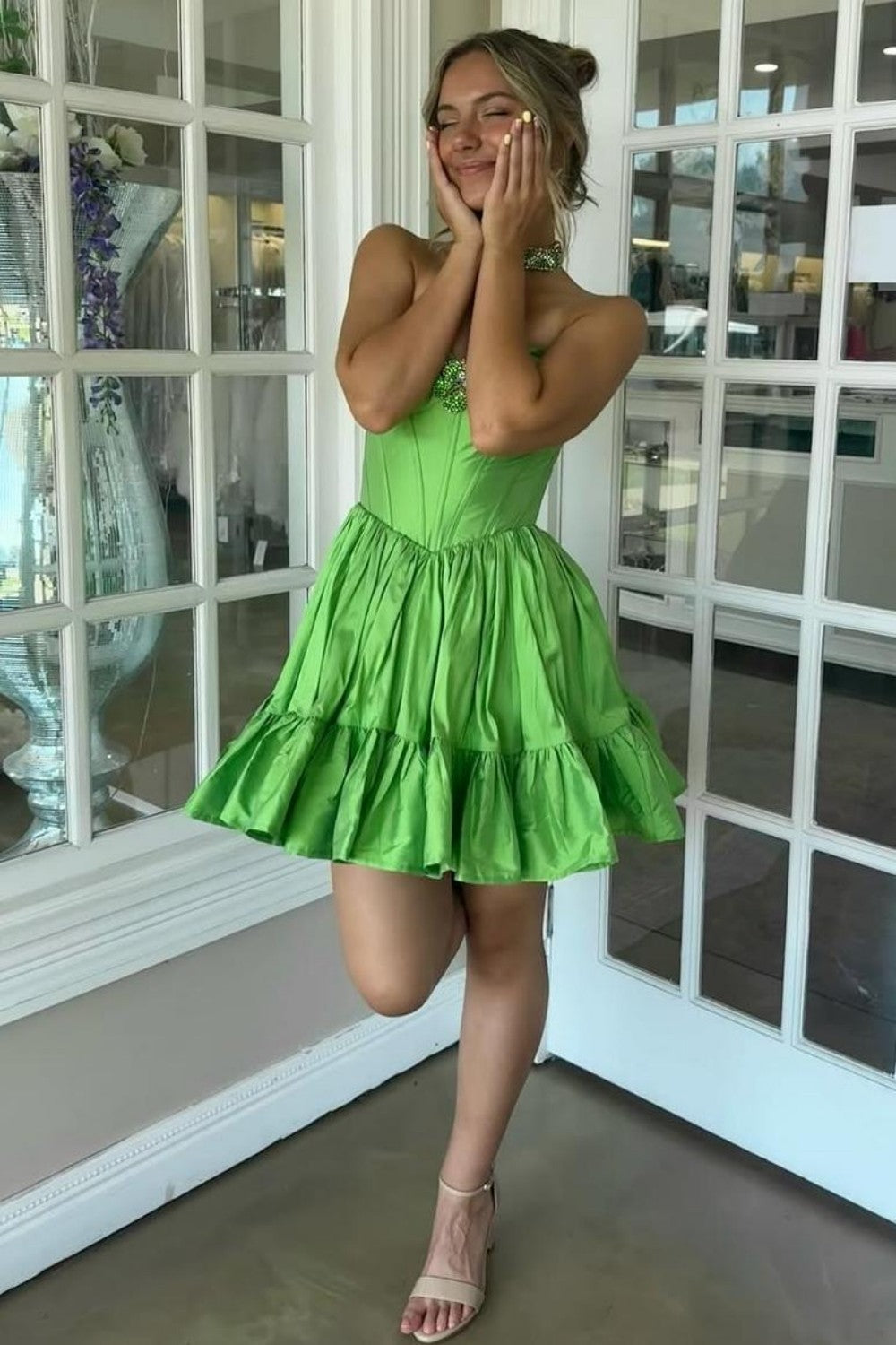Strapless Corset Tiered Taffeta Homecoming Dress