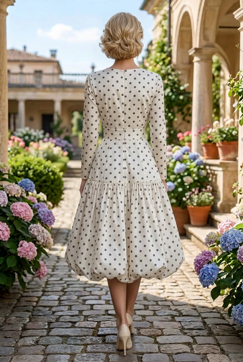 Polka Dot Midi Dress with Bubble Skirt