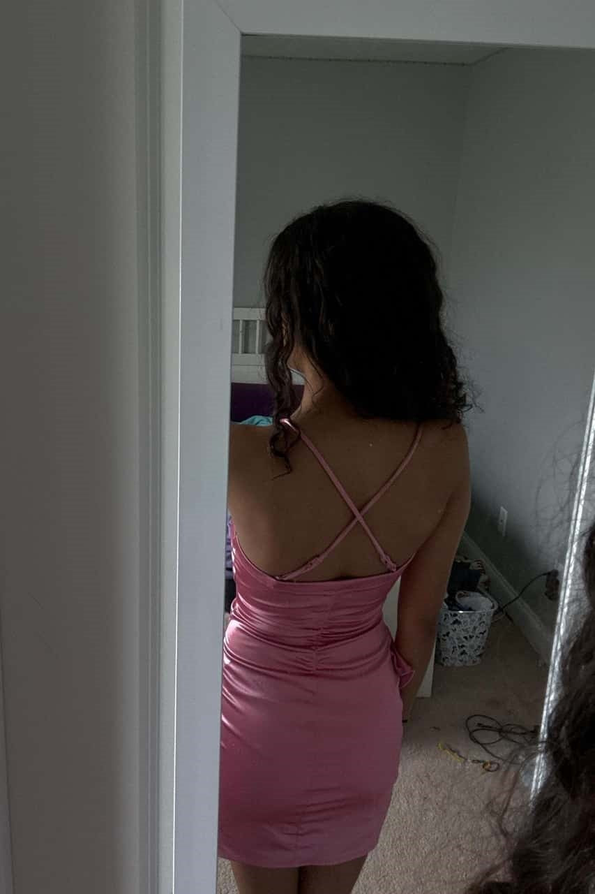 Satin Crisscross Back Ruched Mini Dress