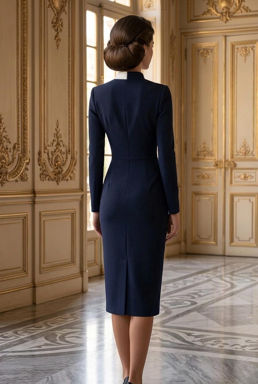 Asymmetric Lapel Buttoned Sheath Dress