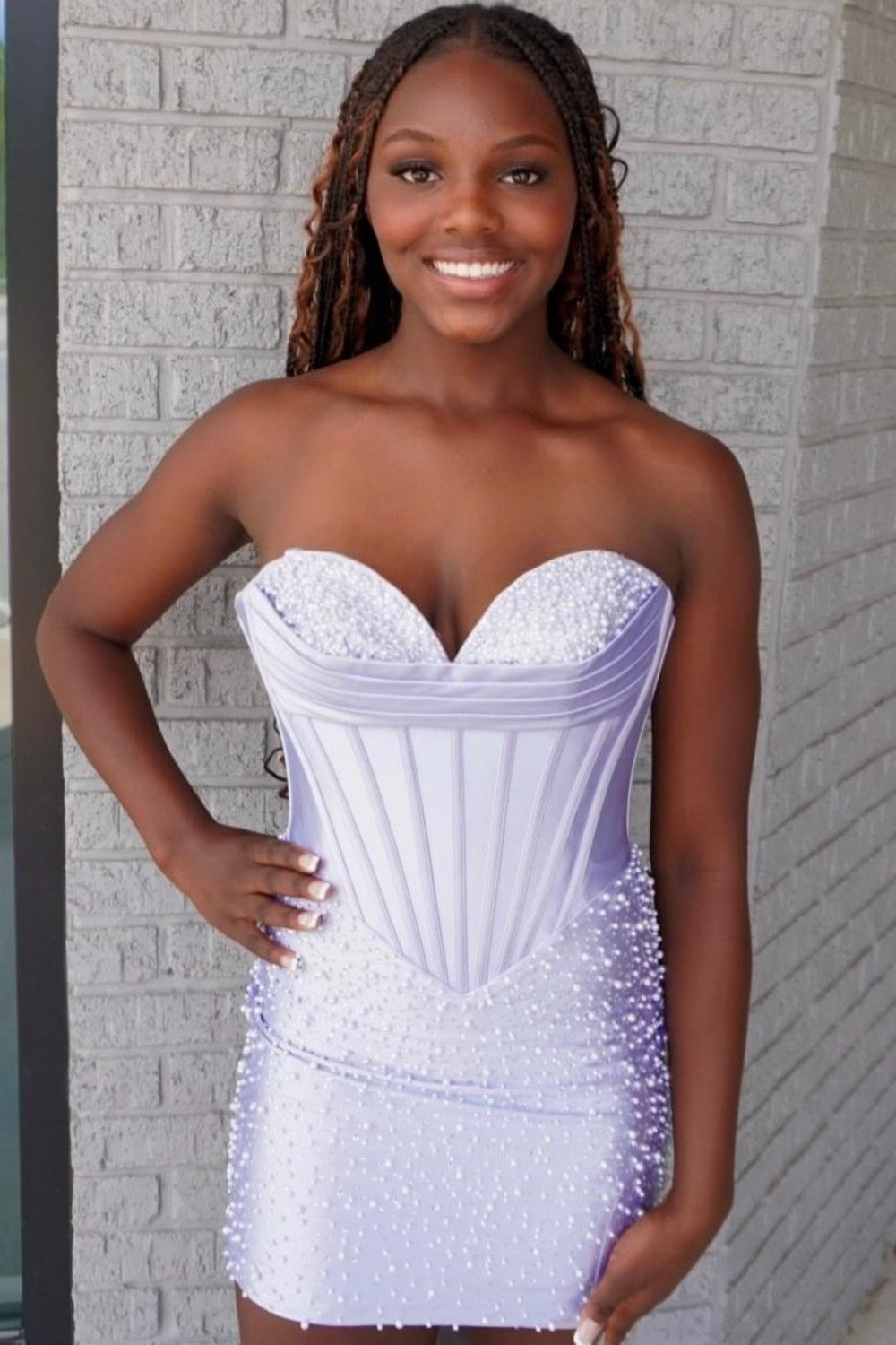 Beaded Corset Bodycon Mini Dress with Sweetheart Neck