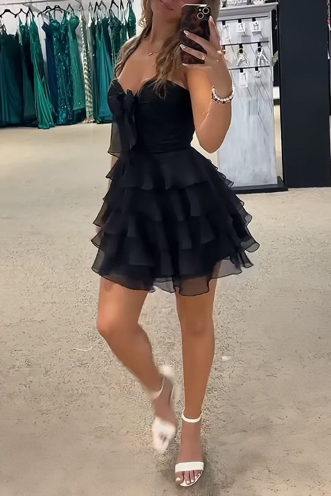 Strapless Sweetheart Ruffled Tiered Mini Dress