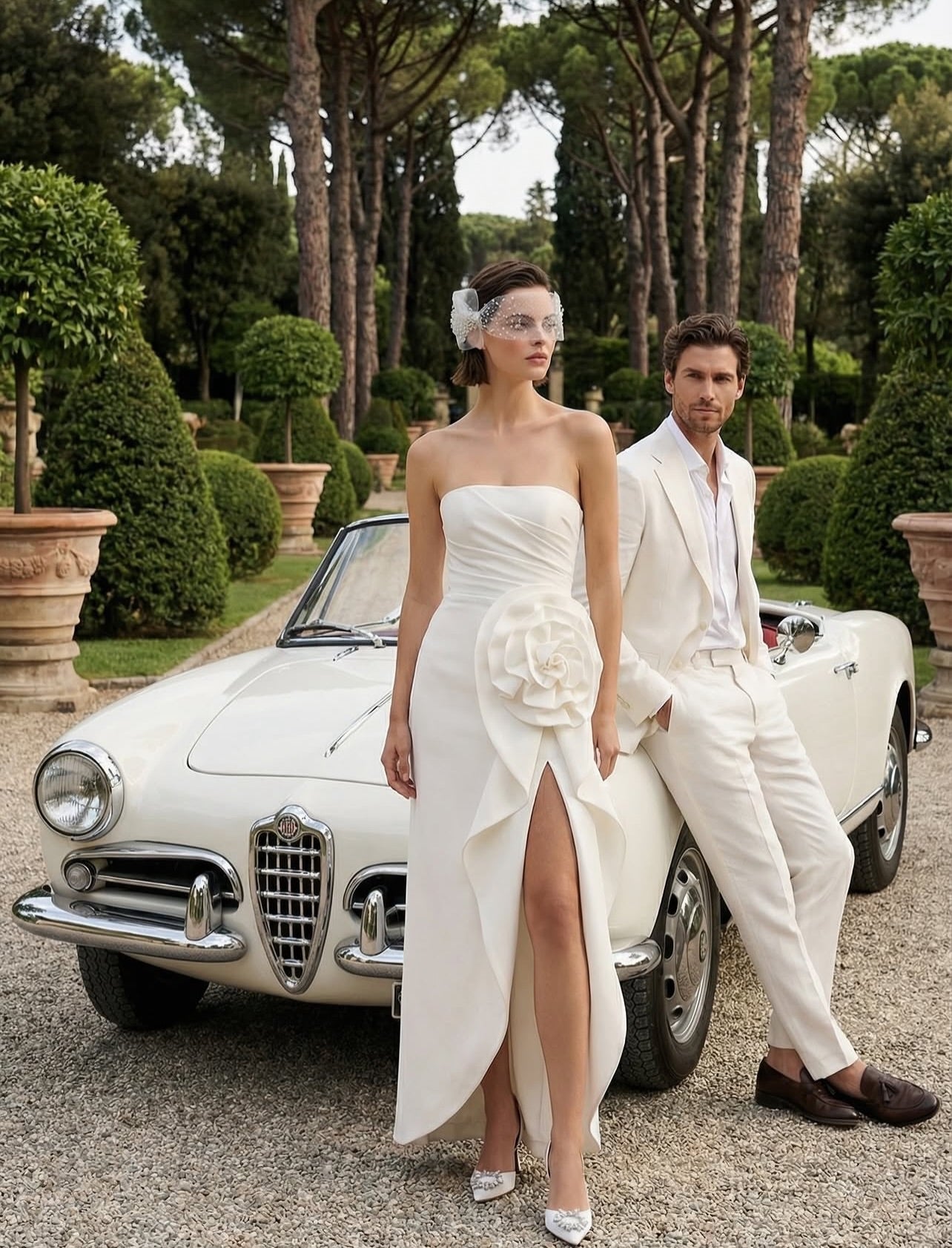 Strapless Sheath Wedding Dress with 3D Flower and Slit