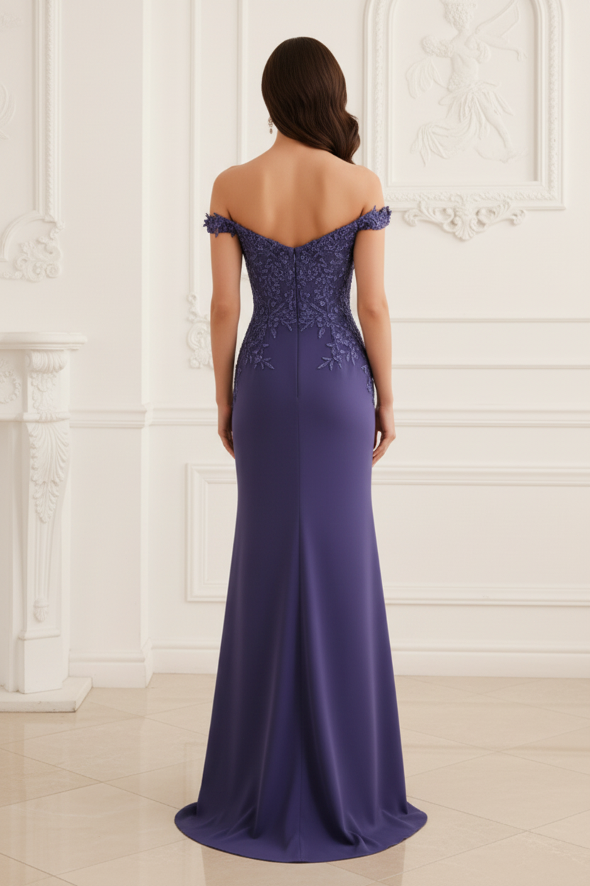 Off-Shoulder Applique Mermaid Evening Gown