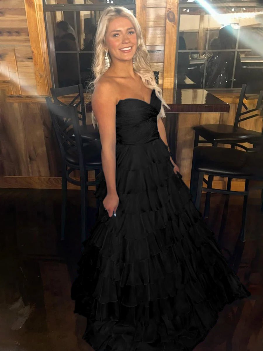 Sweetheart Blue Chiffon Tiered A-line Prom Dresses