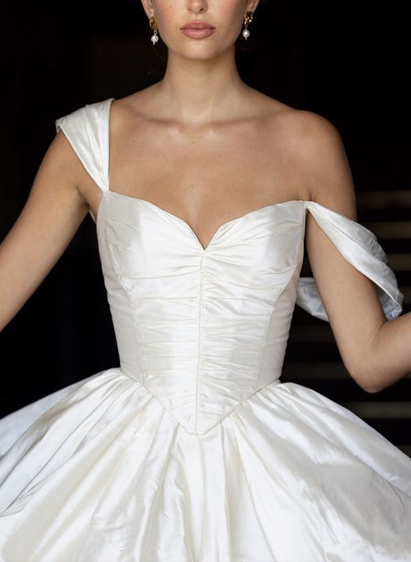 Charmeuse Wedding Dresses Chic A-line Elegant Sweetheart Sleeveless Court Train