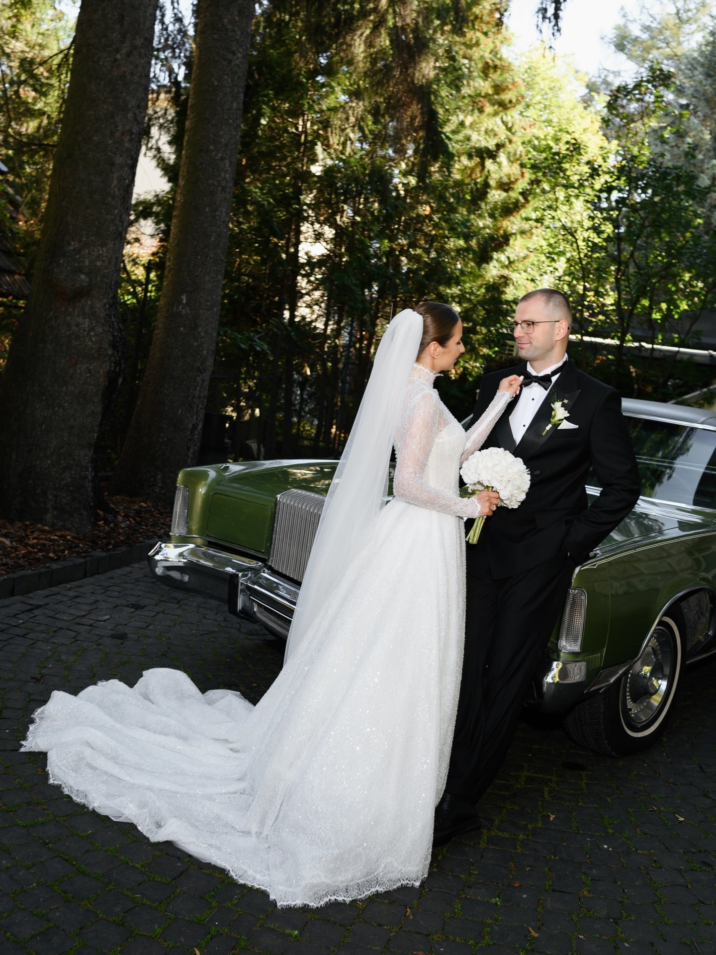 Lace Sparkle High Neck Long Sleeve A-Line Wedding Dress