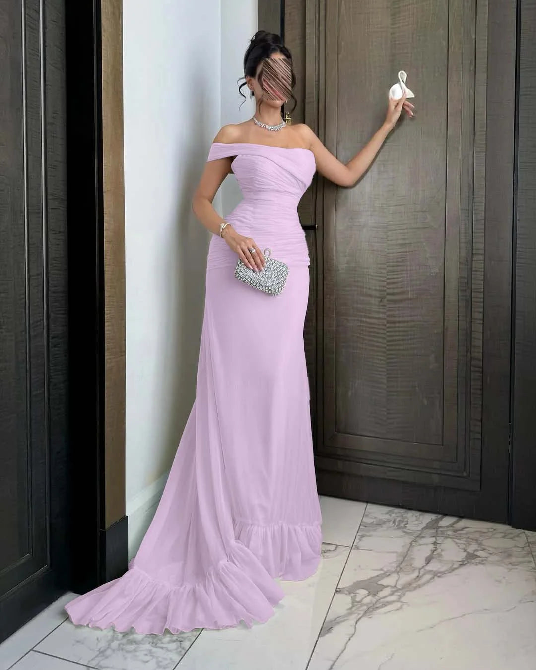 Elegant Ivory One Shoulder Pleated Prom Dress With Train YK0778