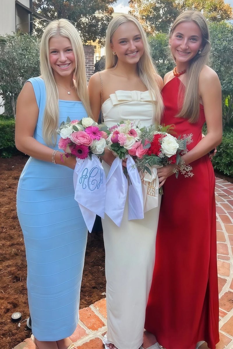 Yellow - Strapless Sheath Satin Long Formal Prom Dresses With Bow