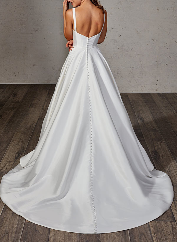Satin Wedding Dress Ball-Gown Princess Elegant Sweetheart Neckline Sweep Train