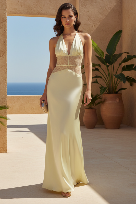 Fashion Halter Sleeveless Backless Lace Mermaid Evening Dress