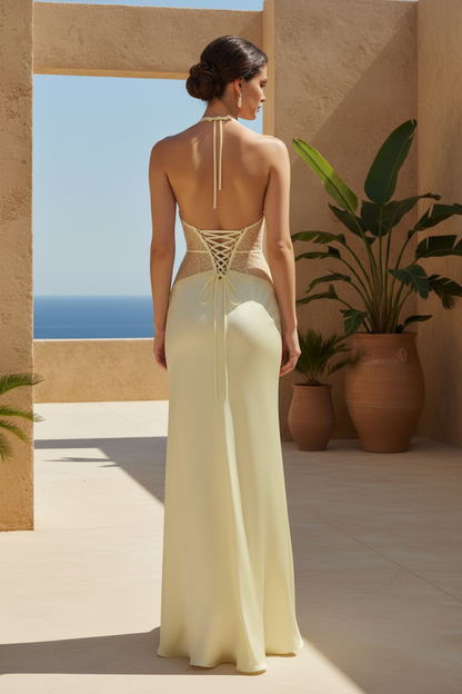 Fashion Halter Sleeveless Backless Lace Mermaid Evening Dress