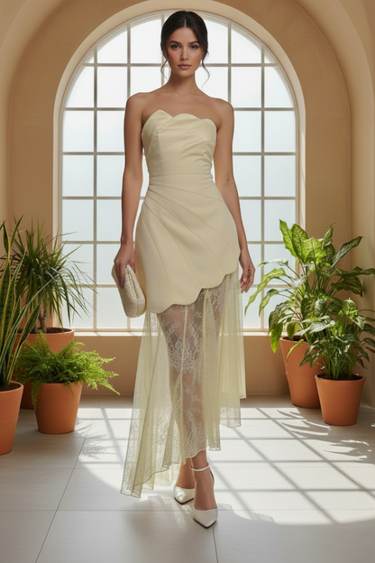 Strapless Sleeveless Mermaid Lace Ankle-Length Evening Dress