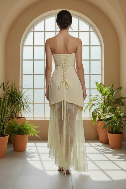 Strapless Sleeveless Mermaid Lace Ankle-Length Evening Dress