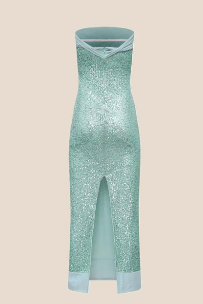Sage - Sheath Strapless Sequined Long Prom Dresses