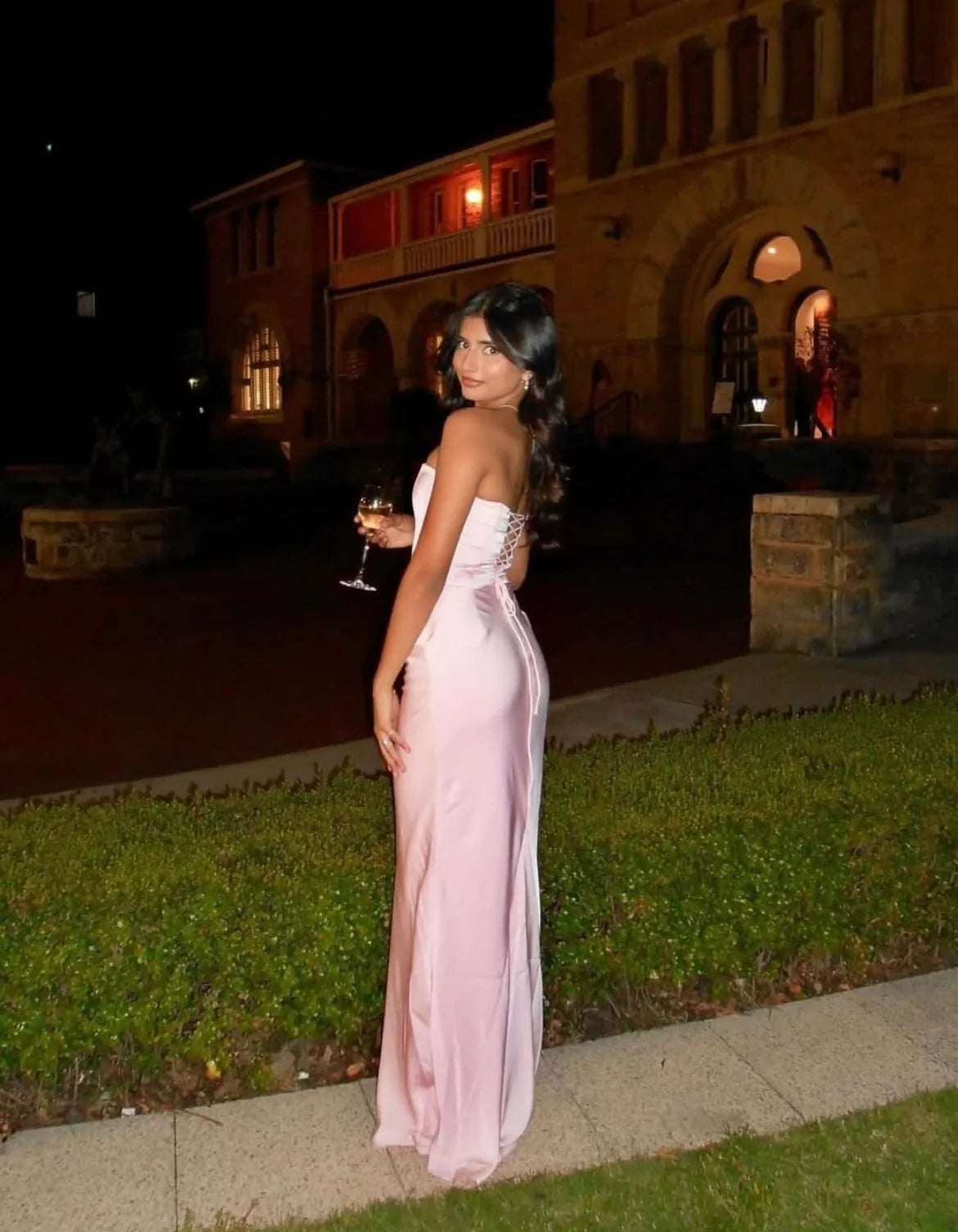 Pink Strapless Ruched Boning Long Prom Dress