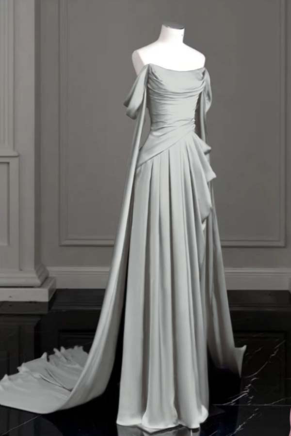 Off the Shoulder Strapless Sleeveless Long Prom Dress With Pleated