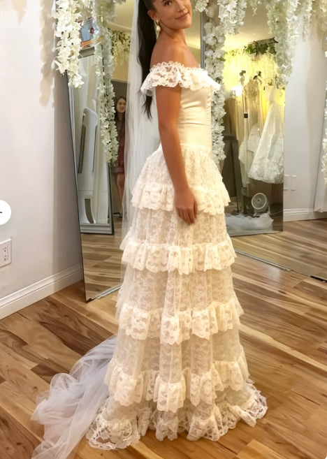 Wedding Dress Off The Shoulder A Line Lace Long Layered Formal Dresses