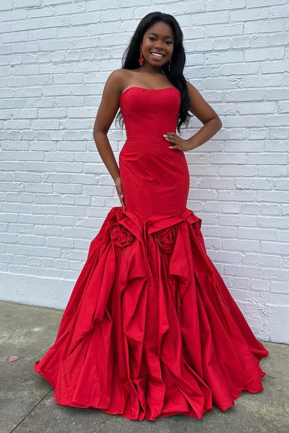 Mermaid Sweetheart Red Satin Long Prom Dress with Slit