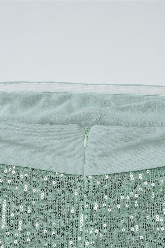 Sage - Sheath Strapless Sequined Long Prom Dresses