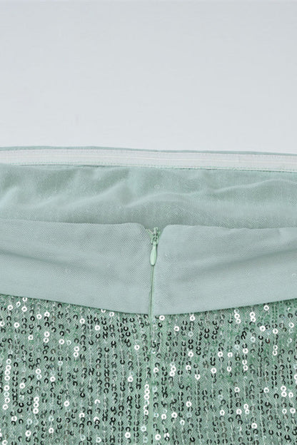 Sage - Sheath Strapless Sequined Long Prom Dresses