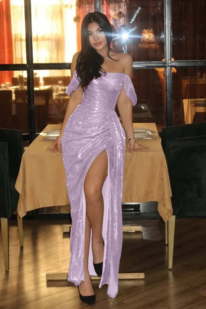 Off The Shoulder Sleeveless Long Mermaid Prom Dress With Split