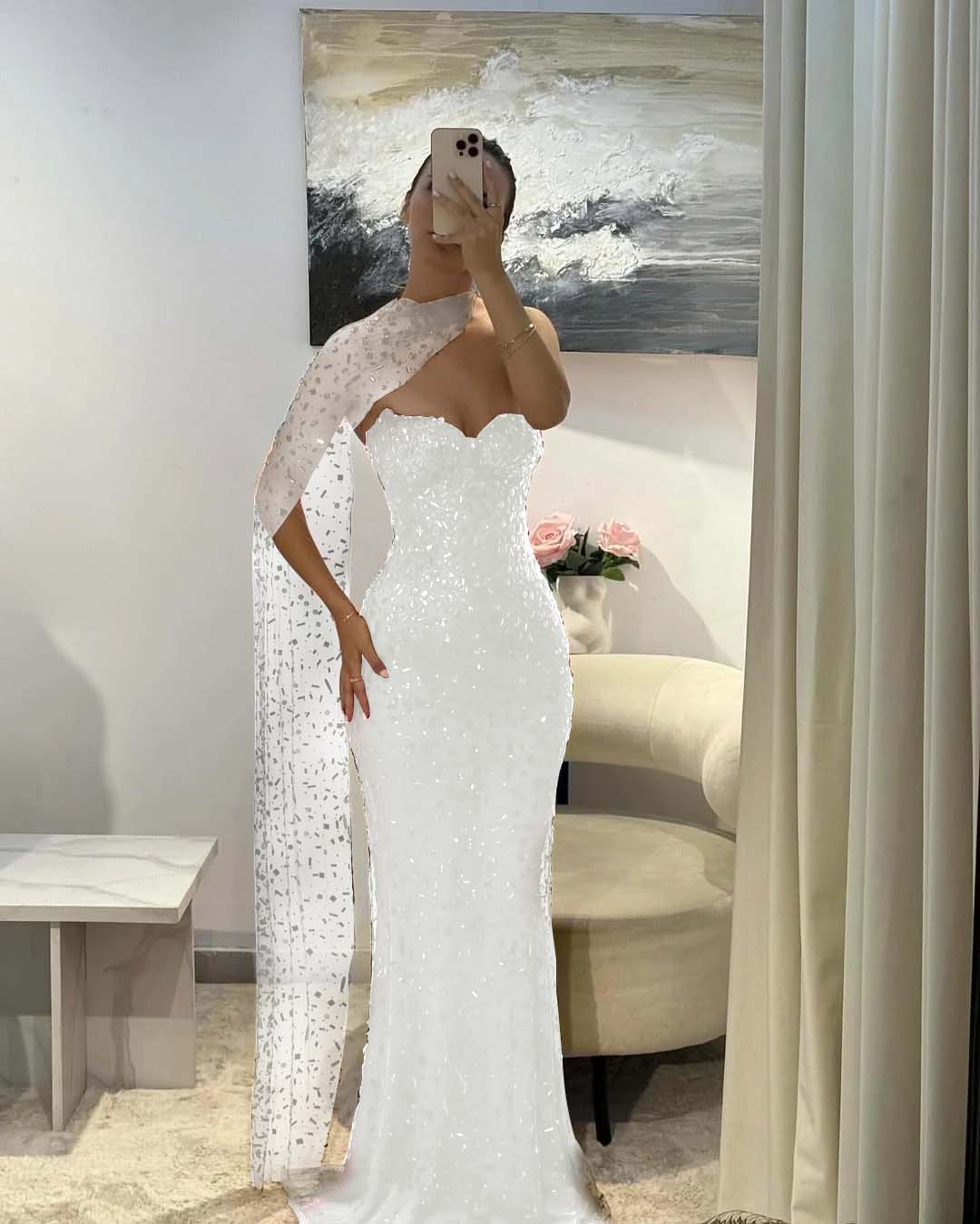 Tulle V-Neck Strapless Sleeveless Long Mermaid Prom Dress With Sequins And Ruffles