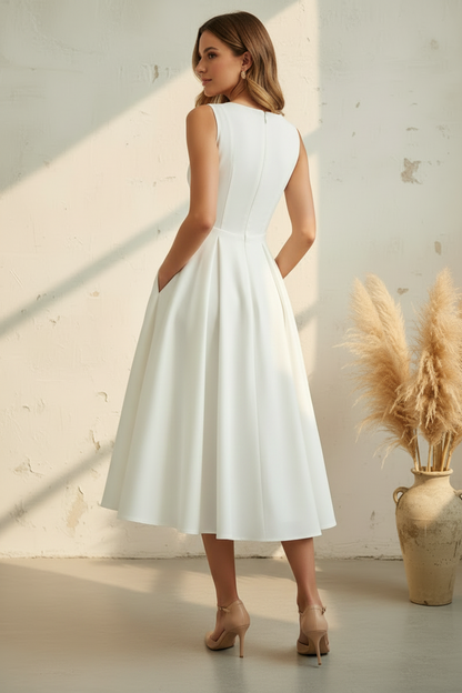 V-Neck Sleeveless A-Line Tea-Length Evening Dress