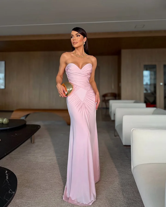 Charming Pink Sweetheart Pleated Sleeveless Long Prom Dress