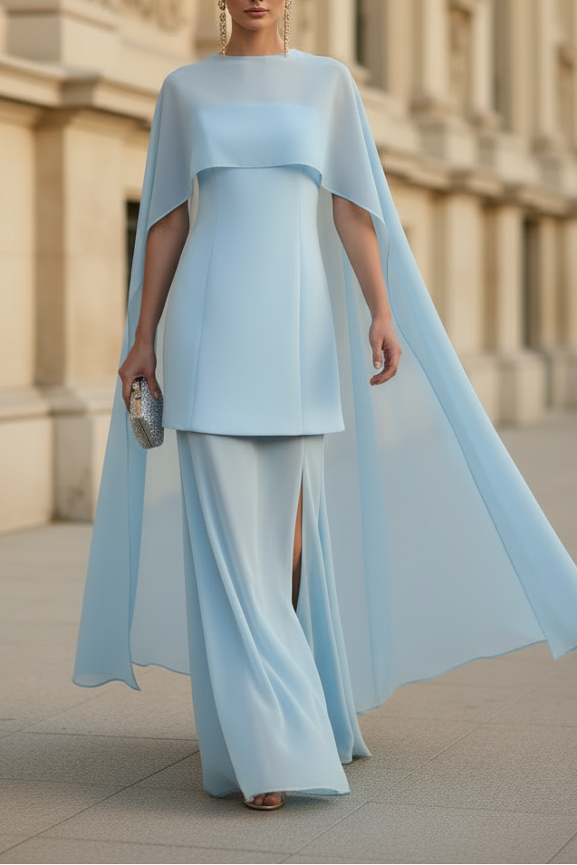 Simple Shawl Sleeveless Mermaid Side Slit Eveniing Dress