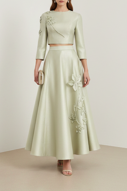 2 Piece Long Sleeve Applique A-Line Ankle-Length Evening Dress