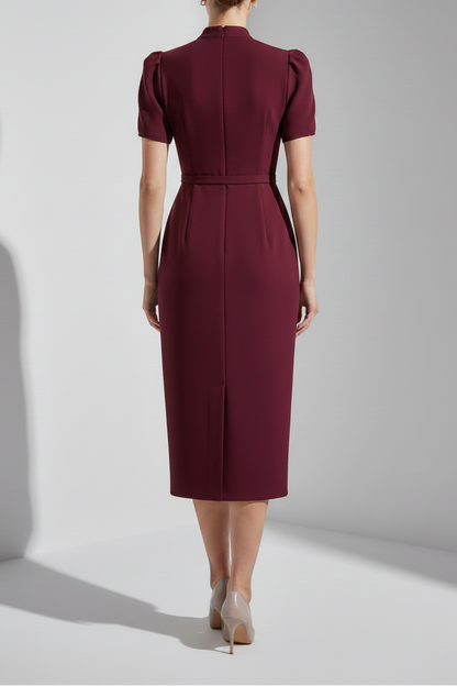 Half Sleeve Belt Mermaid Tea-Length Evening Dress