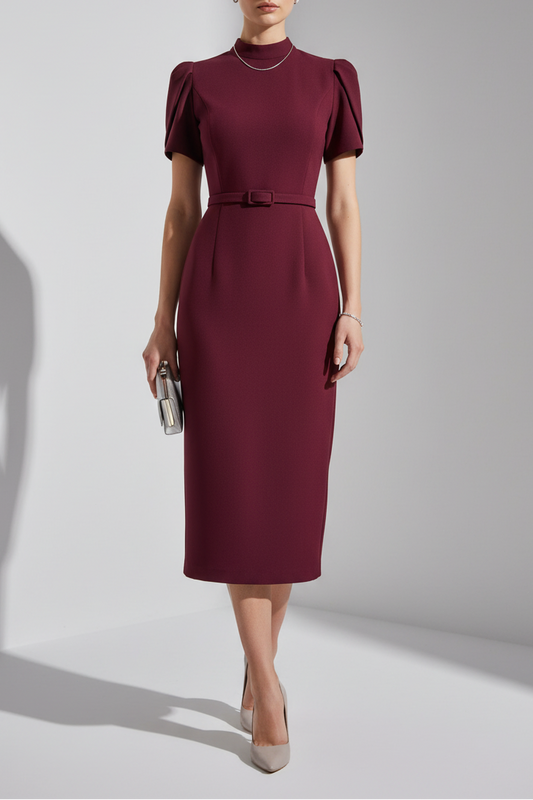 Half Sleeve Belt Mermaid Tea-Length Evening Dress
