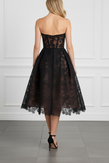 Sweetheart Sleeveless Lace A-Line Tea-Length Evening Dress