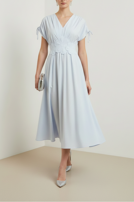 V-Neck Sleeveless A-Line Tea-Length Evening Dress