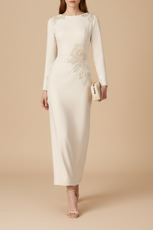 Elegant Long Sleeve Applique Mermaid Ankle-Length Evening Dress