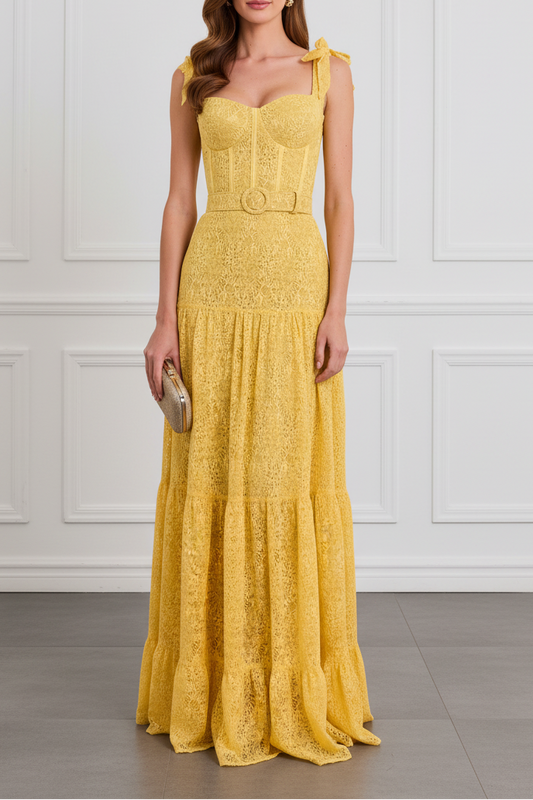 Spaghetti Straps Bow Sleeveless A-Line Floor-Length Evening Dress