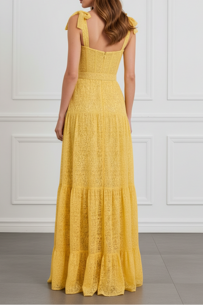 Spaghetti Straps Bow Sleeveless A-Line Floor-Length Evening Dress