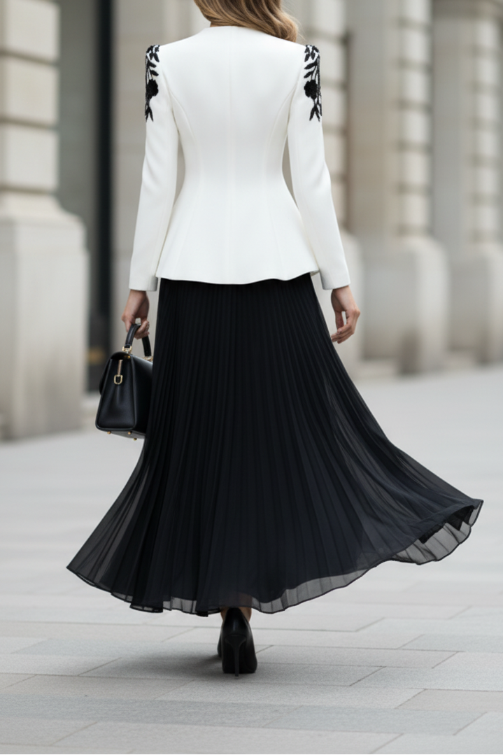 V-Neck Applique Long Sleeve Button A-Line Evening Dress