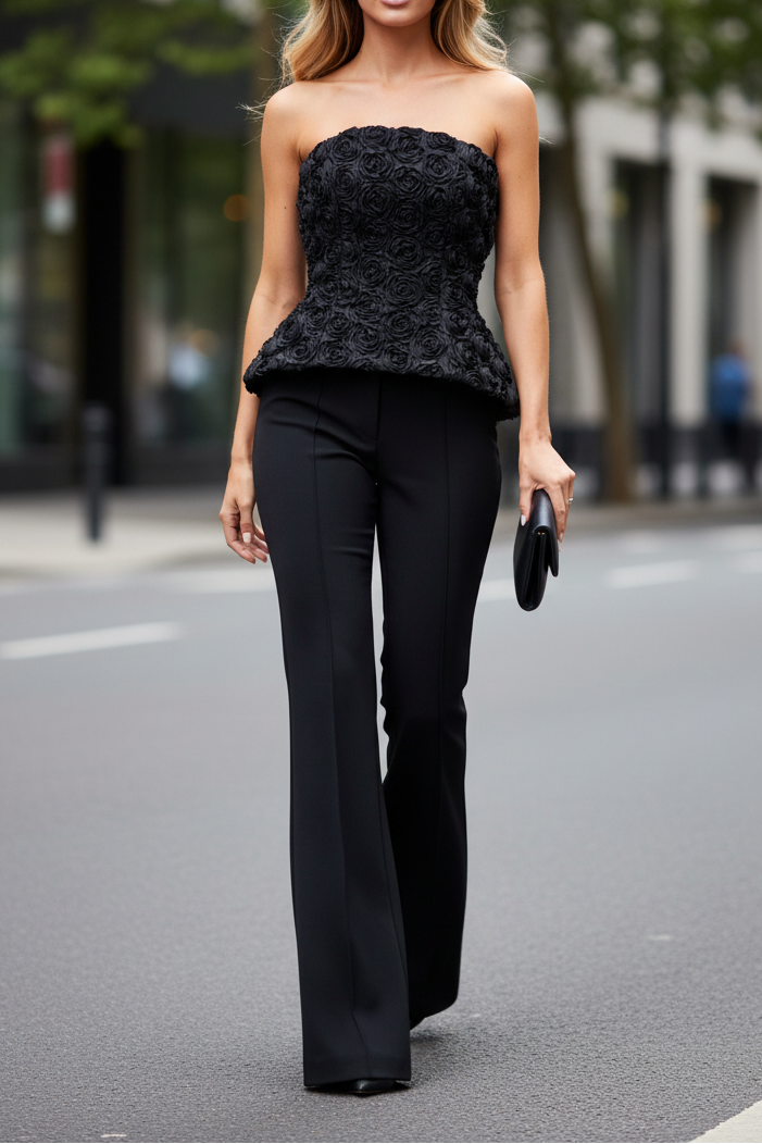 Strapless Black Lace Sleeveless Jumpsuit/Pantsuit Evening Dress
