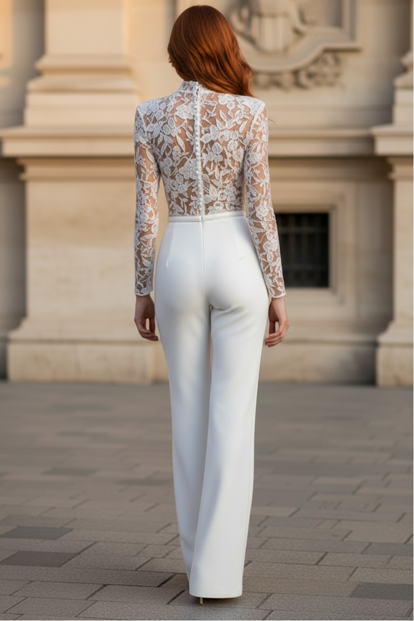 Lace High Neck Long Sleeve Jumpsuit/Pantsuit Evening Dress