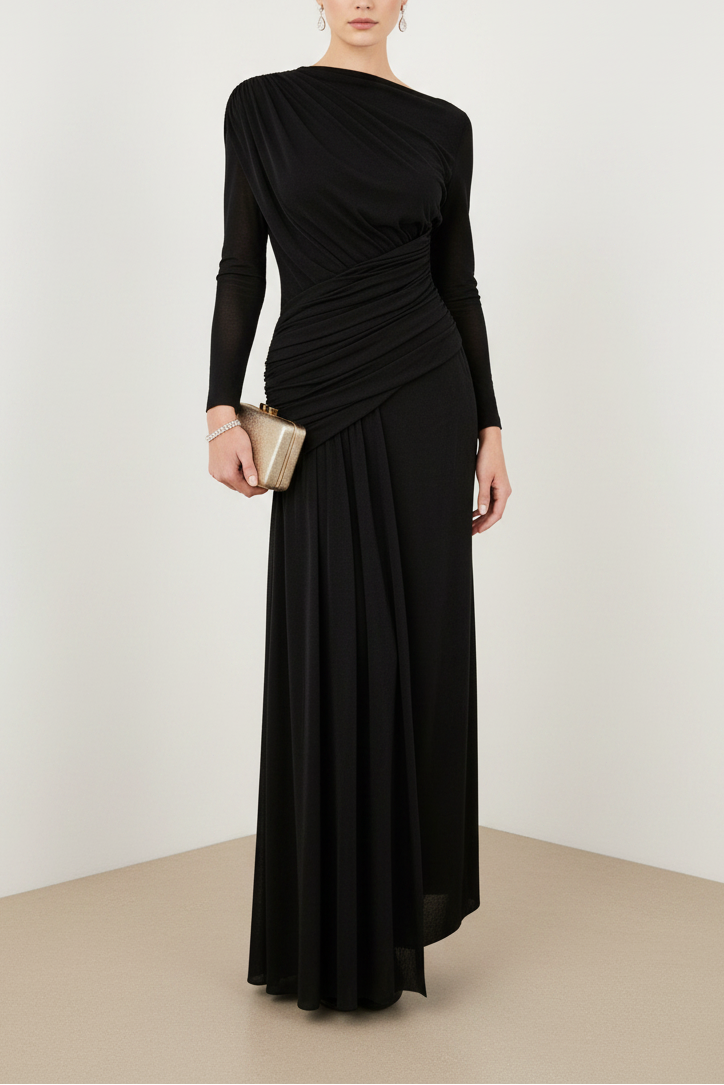 Black Long Sleeve Mermaid Evening Dress