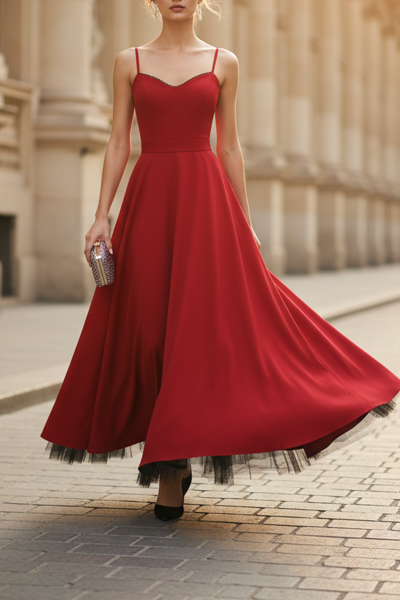 Spaghetti Straps Sleeveless A-Line Amkle-Length Evening Dress