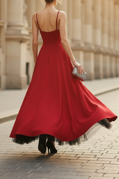 Spaghetti Straps Sleeveless A-Line Amkle-Length Evening Dress