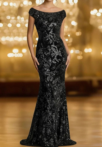 Elegant Sleeveless Sequins Sparkle Mermaid Formal Women Evening Dress