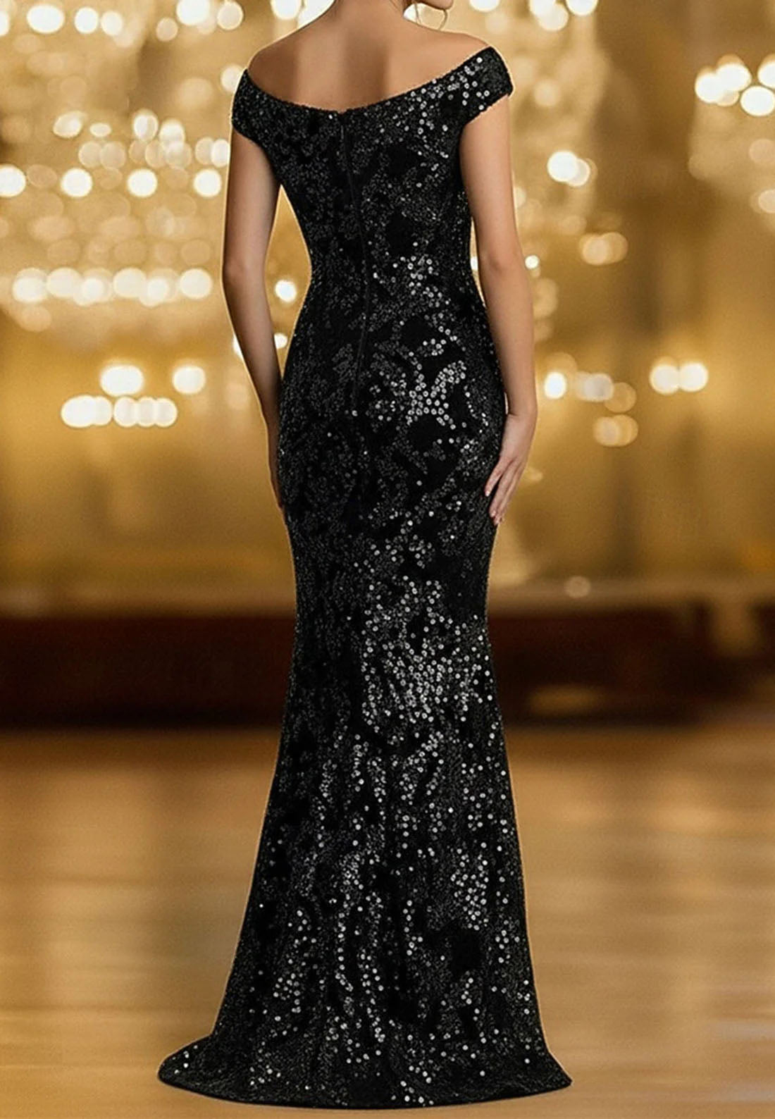 Elegant Sleeveless Sequins Sparkle Mermaid Formal Women Evening Dress