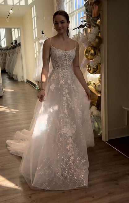 Elegant A Line Sparkly Appliques Long Wedding Dress Princess Evening Dress