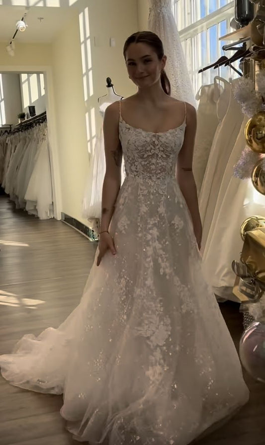 Elegant A Line Sparkly Appliques Long Wedding Dress Princess Evening Dress