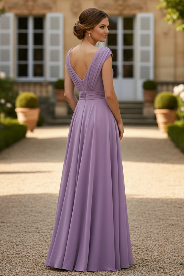 A-Line V-Neck Sleeveless Floor-Length Chiffon Mother Of The Bride Dresses With Split Front Pleated