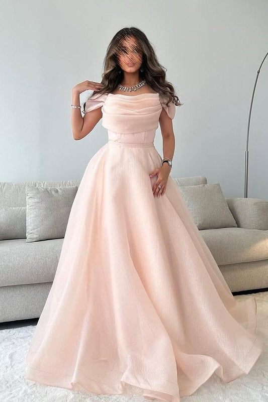 Charming Off the Shoulder Sleeveless Long Prom Dress With Pleated